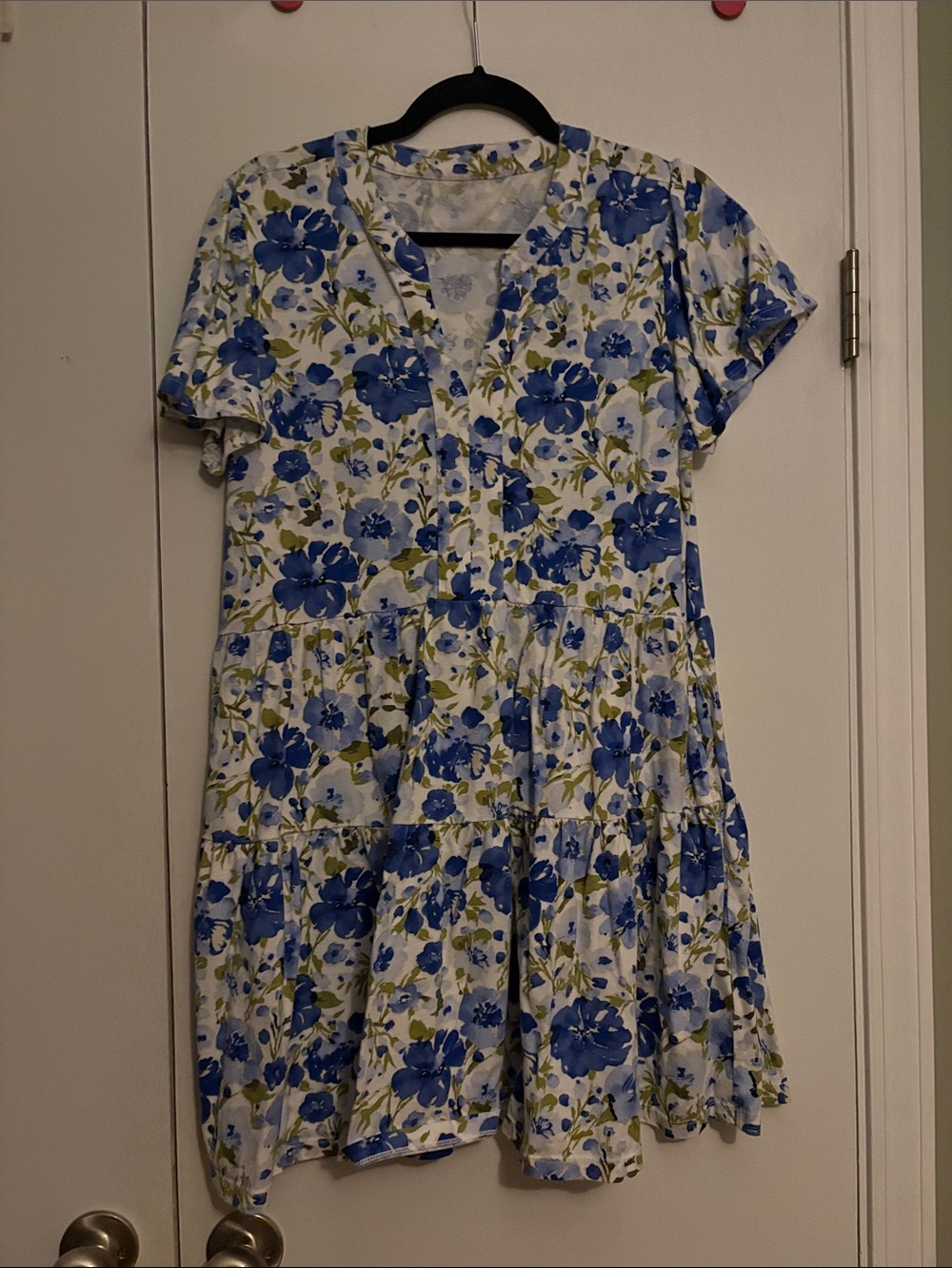 Lands' End White Dress with Blue Floral Print